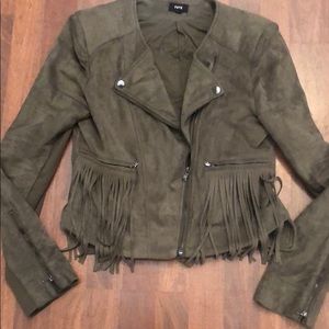 Olive Fringe Suede Jacket - Size M